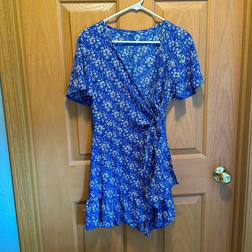 Relipop Summer Women Short Sleeve Print Dress V Neck Casual Short Dresses
